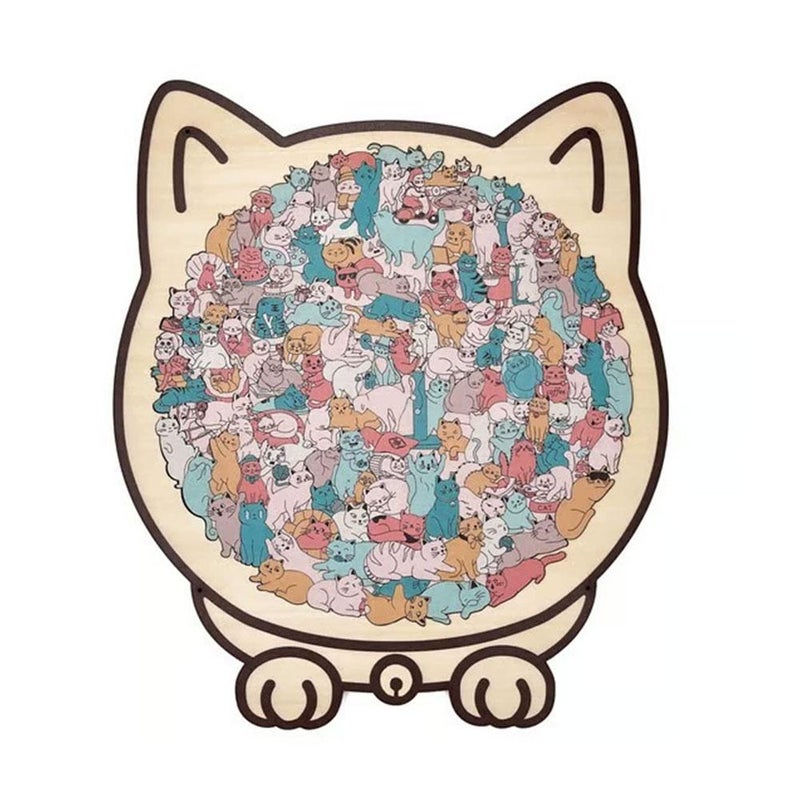 Colorful cat-shaped wooden puzzle, unique animal-shaped cute cat puzzle decoration, cat-shaped puzzle